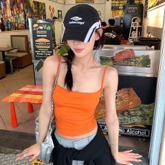 Hot girl one-word camisole women's early spring new model with fixed breast pads and inner bottoming slimming short top