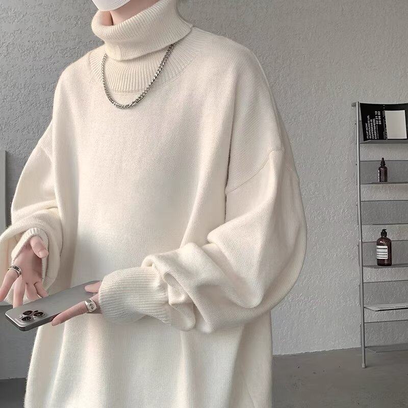 Solid color deer plush turtleneck sweater for men and women new versatile couple high-end loose knitted bottoming shirt