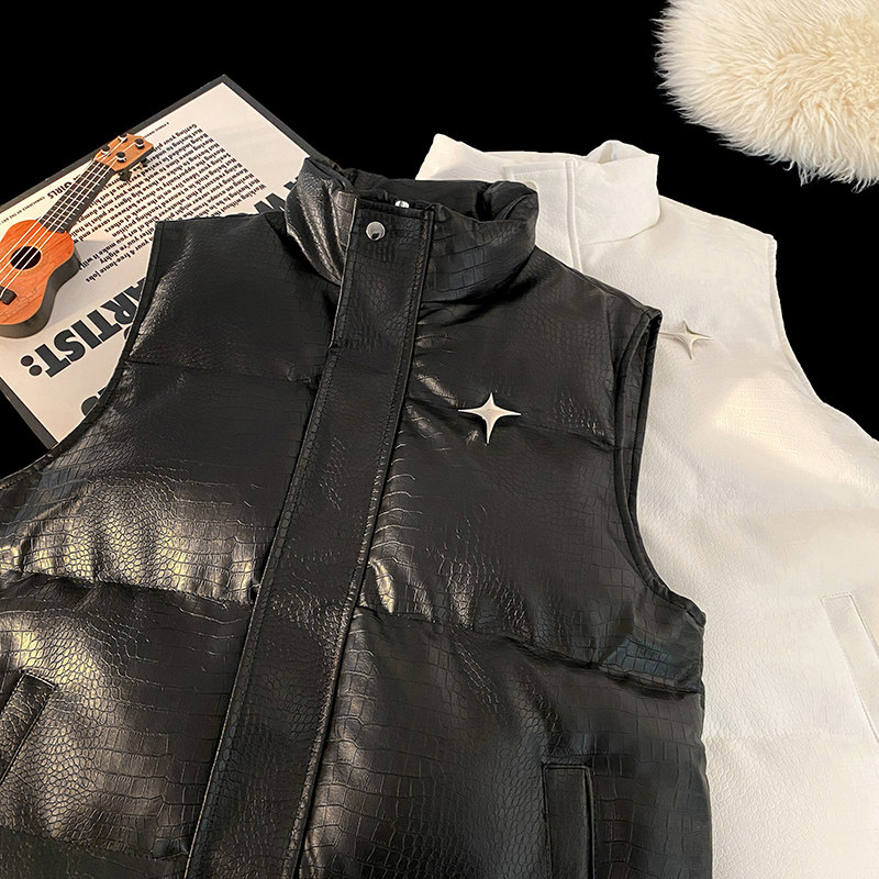 Autumn and winter PU lint cotton vest men's warm thickened cotton-filled vest jacket