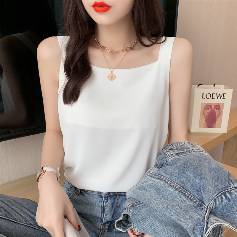 Square neck camisole women's summer chiffon loose black and white inner wear sleeveless bottoming shirt top
