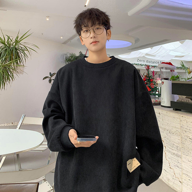 Spring new style Hong Kong style outdoor large size corduroy round neck sweatshirt