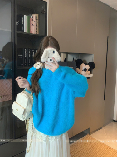 Round neck sweater for women in autumn and winter, lazy and loose, soft and waxy loose warm top