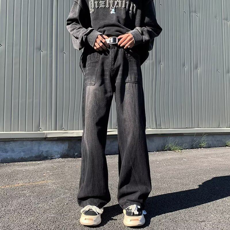 American high street jeans for men Korean style trendy personality handsome straight autumn and winter ins trousers
