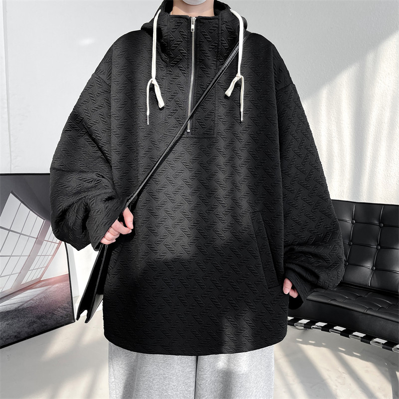 Spring new style unisex hooded jacquard sweatshirt men's long-sleeved loose large size jacket