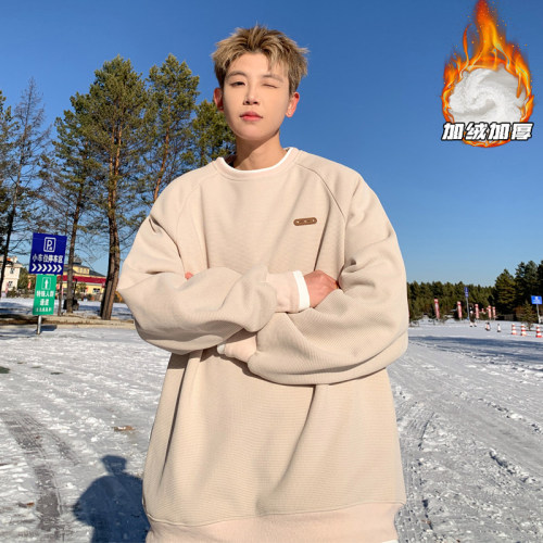 New winter style Hong Kong style outdoor large size fake two-piece fleece sweatshirt