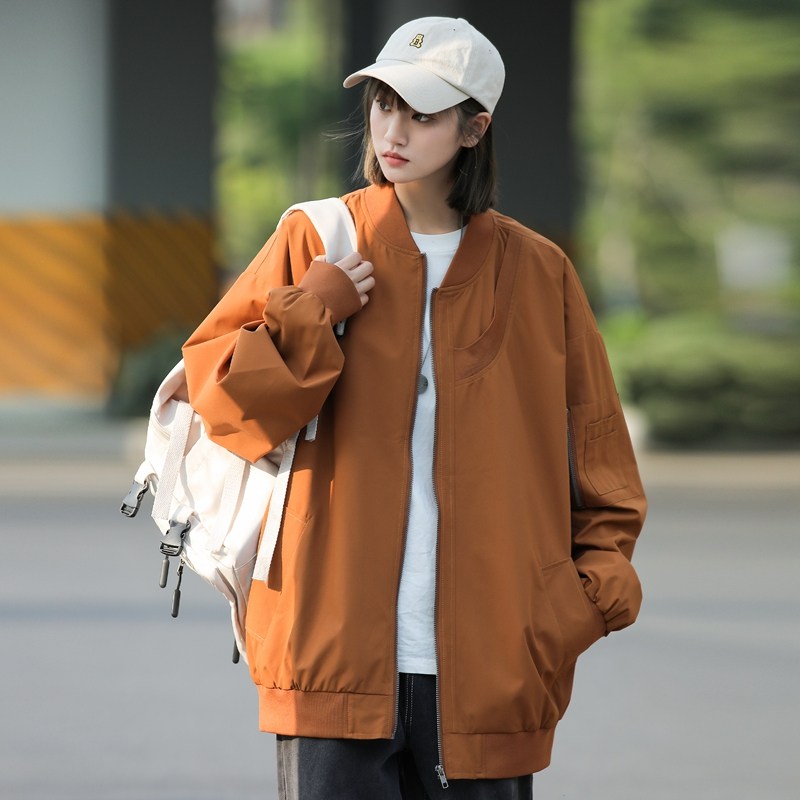 Unisex bomber jacket men's baseball collar personalized threaded loose top jacket