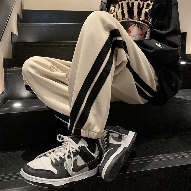 Spring leggings American style side striped casual sports pants men's trendy brand loose straight sweatpants