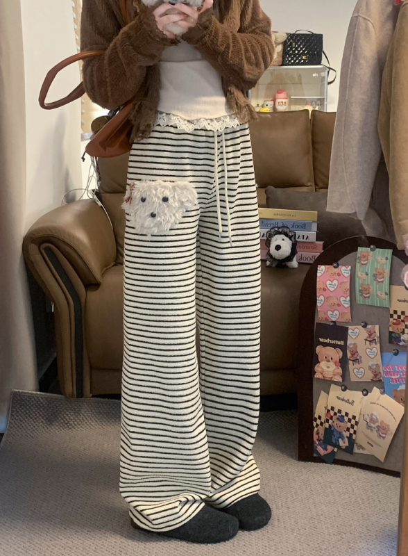 Plush dog wide-leg pants for women, drapey loose pants, new casual pants, floor-length trousers