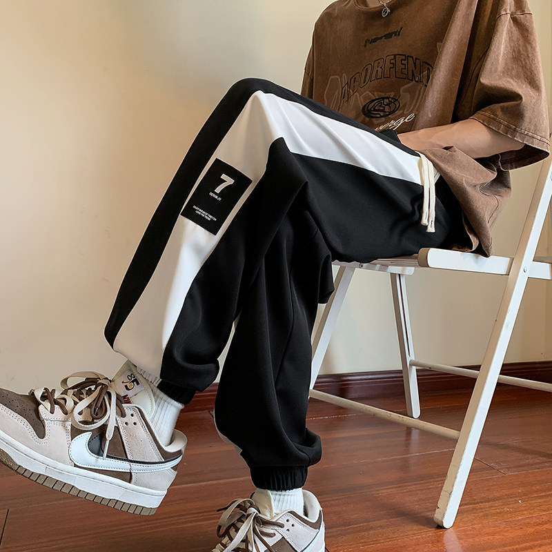 Spring new style, interior view, large size Hong Kong style patchwork ice silk pants
