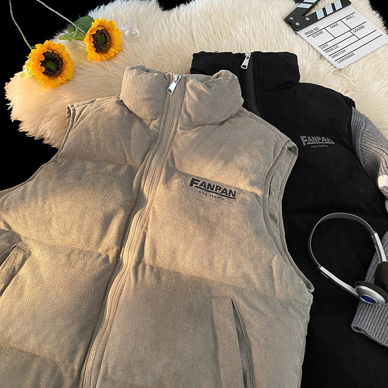 Winter suede cotton vest printed warm thickened cotton-filled vest jacket