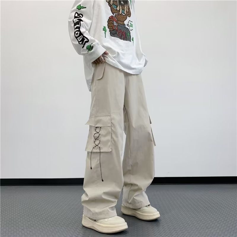 Overalls for men and women in early autumn new loose American high street pleated fashion wide leg pants casual pants