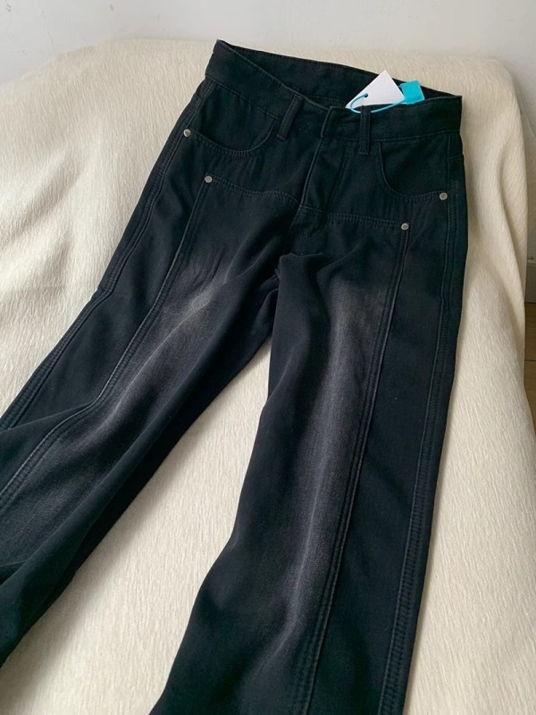 American retro black and gray jeans for women spring and autumn new design trendy brand loose straight casual pants