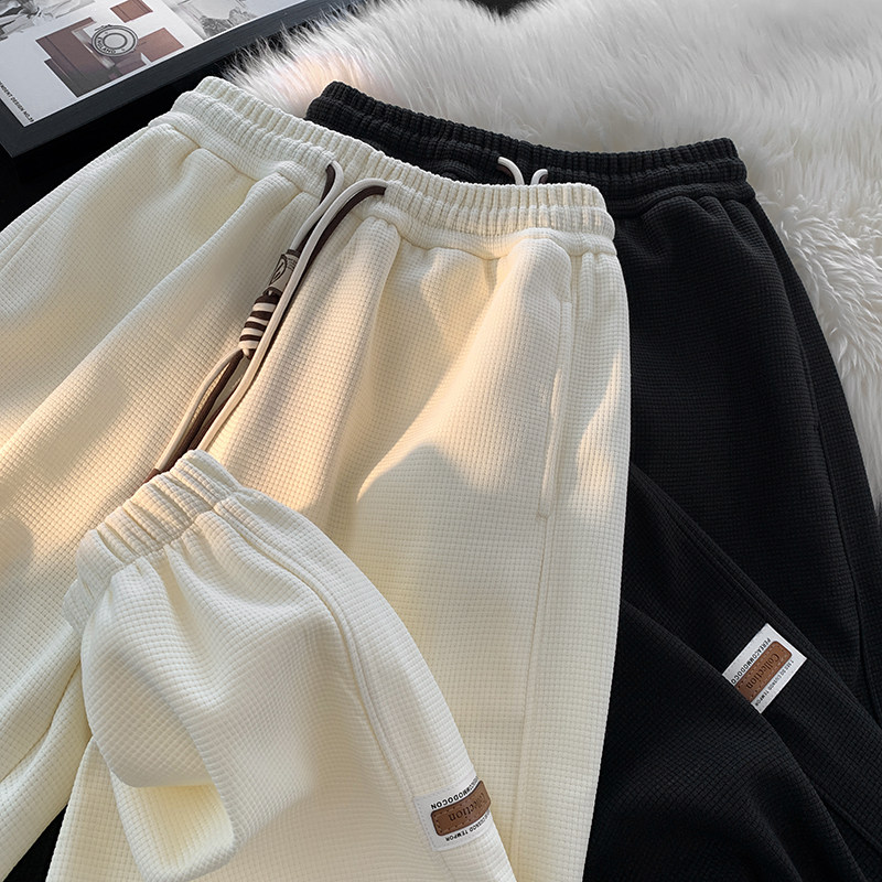 Autumn live product waffle heavy 360g large size Hong Kong style casual pants for men and women