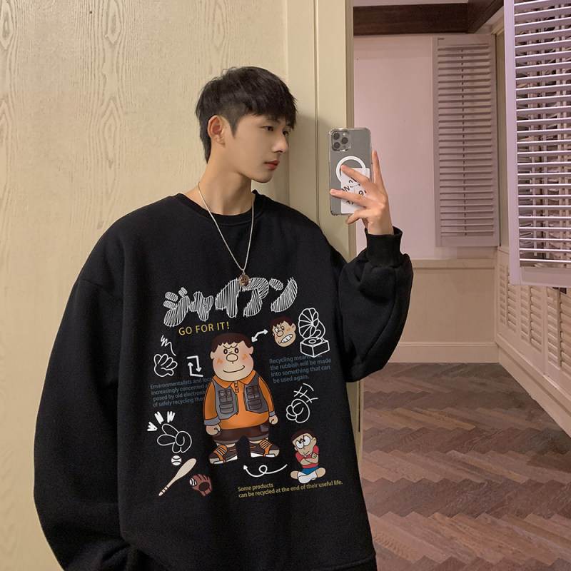 Hong Kong style new autumn and winter American fashion versatile loose printed round neck sweatshirt