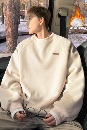 New winter style Hong Kong style outdoor large size fake two-piece fleece sweatshirt