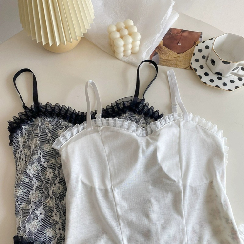 Summer new floral lace halter top sleeveless vest short tube top