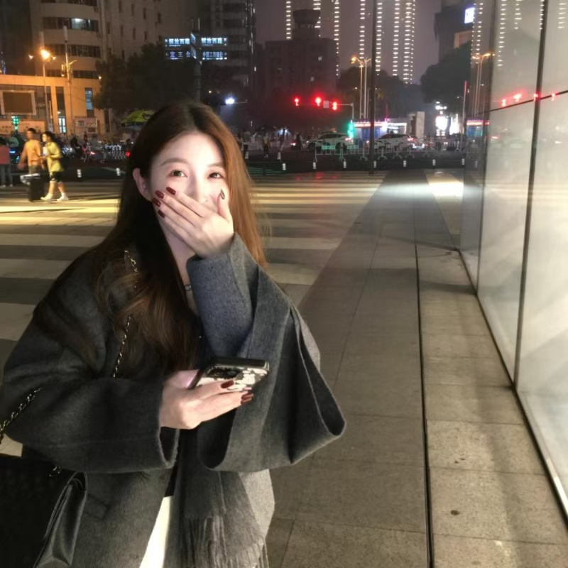 Woolen coat for women gray autumn and winter high-end woolen coat Korean style small winter short style