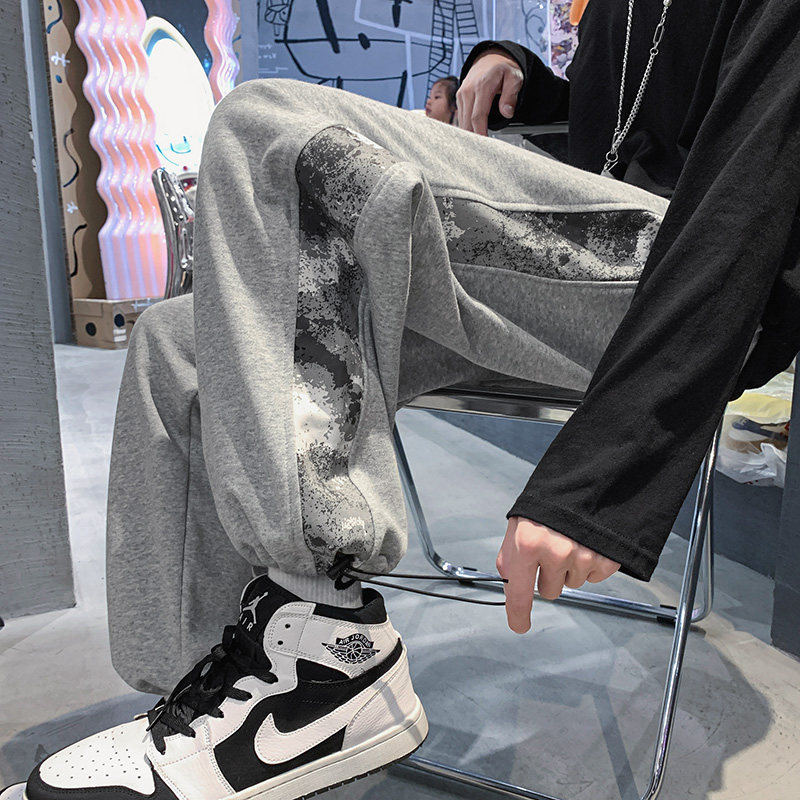 Autumn trendy couple cashew flower sweatpants wide-leg casual sports drawstring floor-length trousers