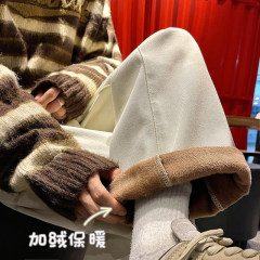 Basic velvet thickened warm straight jeans