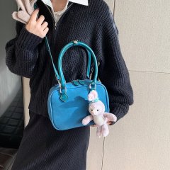 French niche texture handbag women's new winter fashion blue small square bag high-end messenger bag