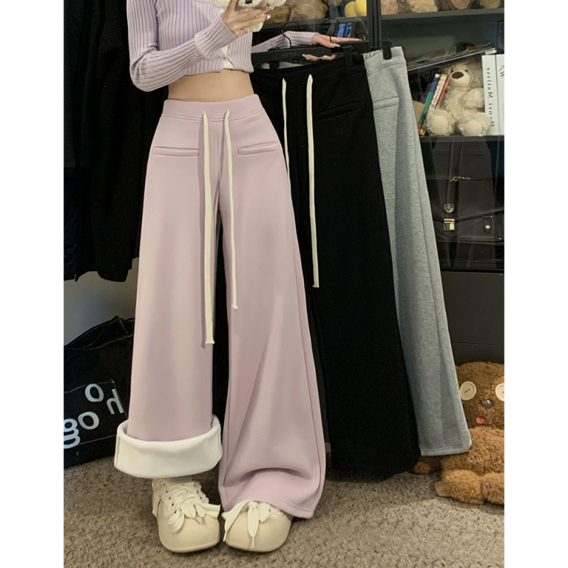 Velvet thickened wide leg pants women's drapey loose pants 2024 new casual pants floor mopping pants