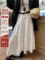 PPHOME Homemade~Autumn and Winter Little White Skirt Frosted Texture Versatile Long White Skirt Long Skirt Cake Skirt for Women