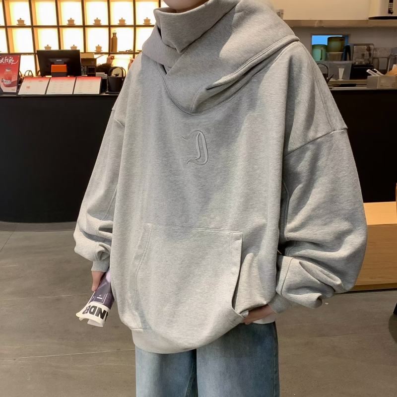 American high collar sweatshirt men's hooded winter plus velvet loose handsome couple sports coat ins trend