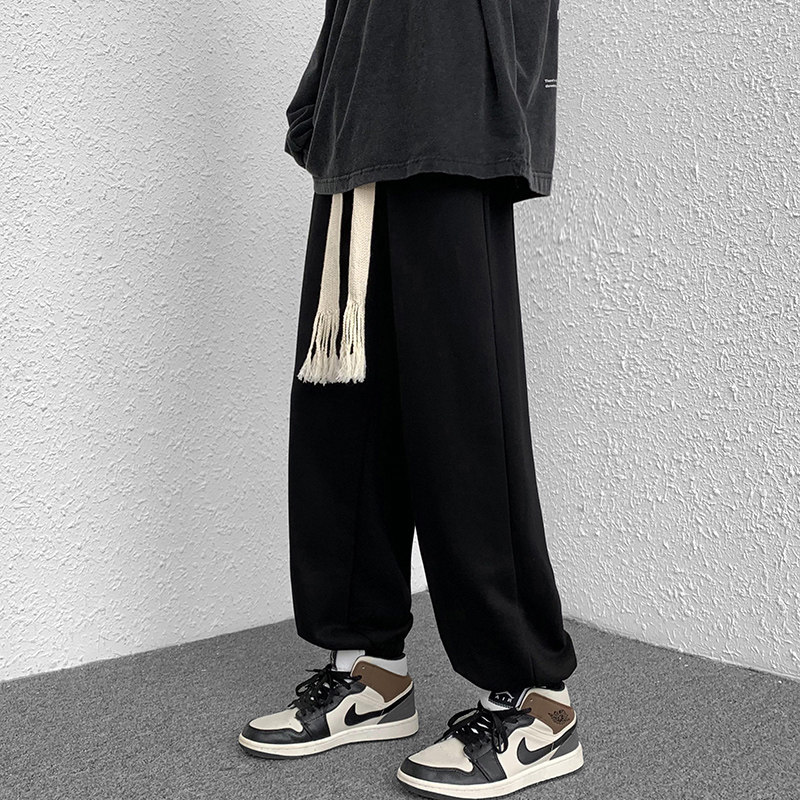 Pure cotton hemming, live broadcast quality, versatile woven drawstring for couples, large size leggings casual pants for men