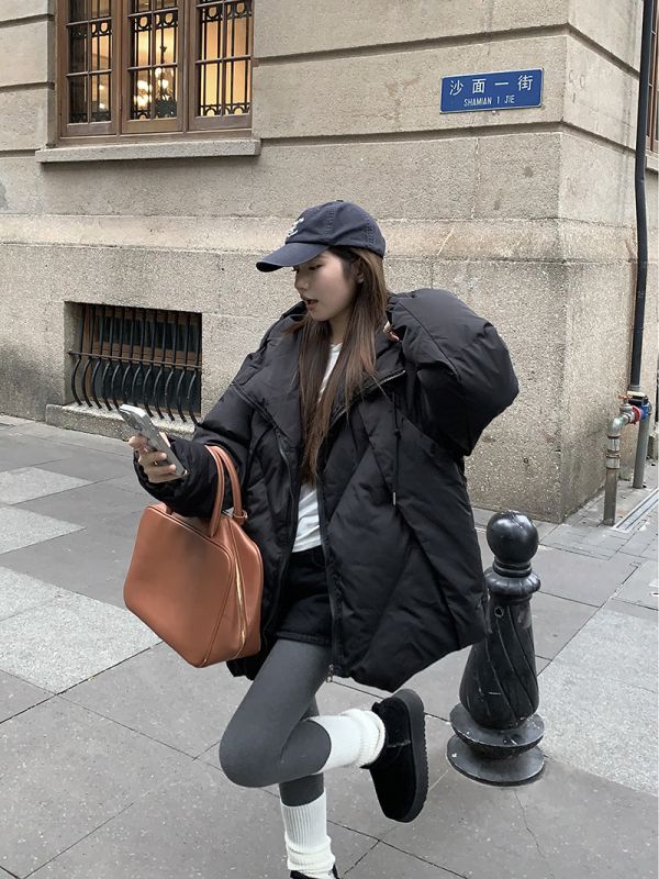 Designed casual solid color cotton coat hooded cotton coat women's winter warm thickened bread coat cotton jacket