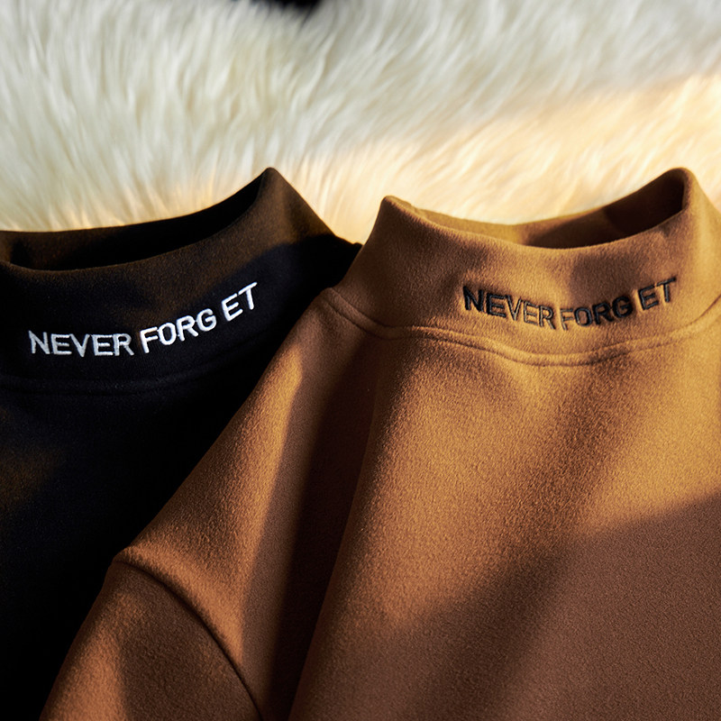 Faux velvet warm half turtleneck embroidered soft bottoming shirt winter inner sweatshirt