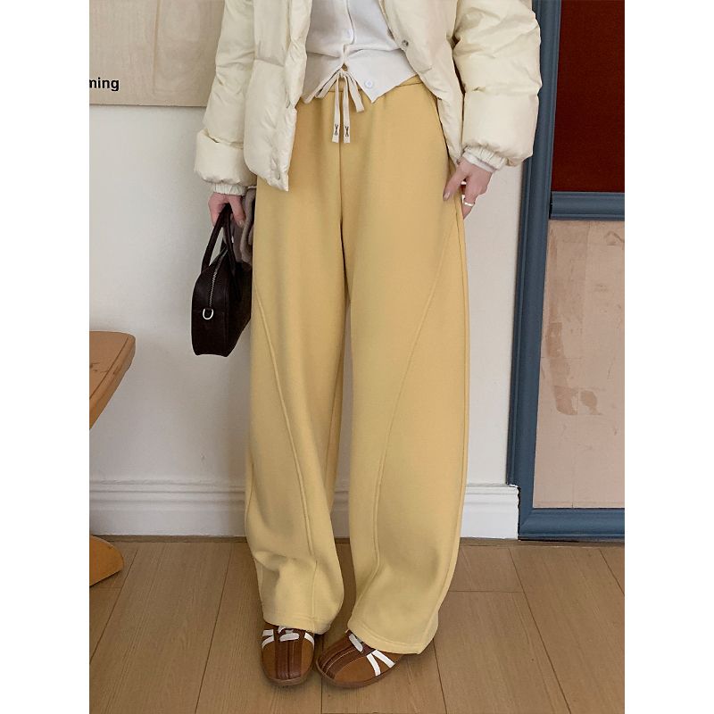 Autumn and winter soft and waxy wide-leg sweatpants for women, new velvet casual pants for small people, banana pants