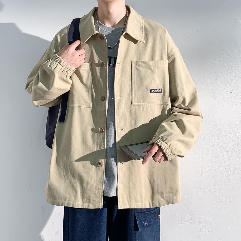 Spring men's loose lapel large size topstitch workwear washed cotton jacket