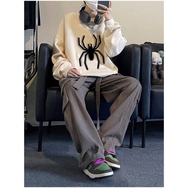 !  Men's round neck sweatshirt Hong Kong style long sleeve t-shirt men's jacket