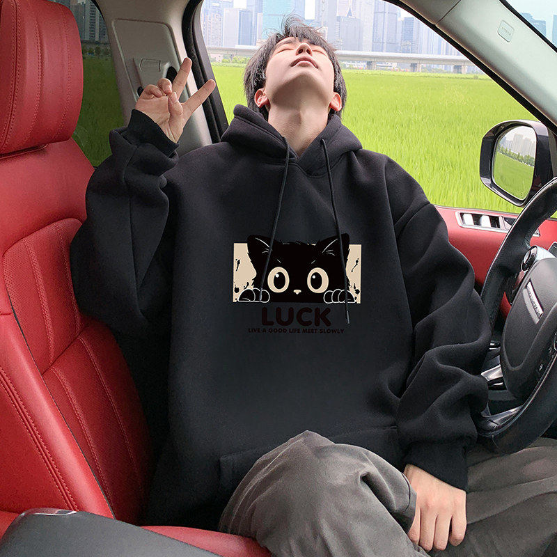 New heavyweight cotton hooded sweatshirt autumn and winter coat cartoon cat print hoodie