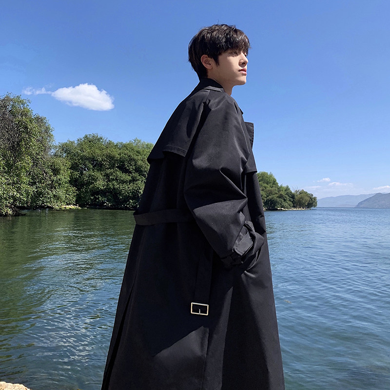 Autumn new large size solid color mid-length windbreaker men's trendy design fashion brand jacket