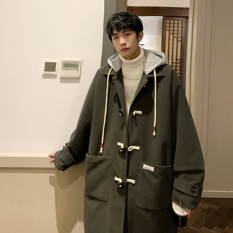 1Hong Kong style hotel horn button plus cotton wool coat for men with removable hood coat for men