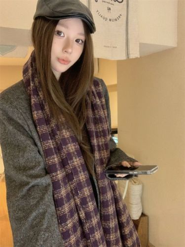 Atmospheric plaid scarf for women, winter, versatile, student girl, thickened scarf, scarf, autumn and winter trend
