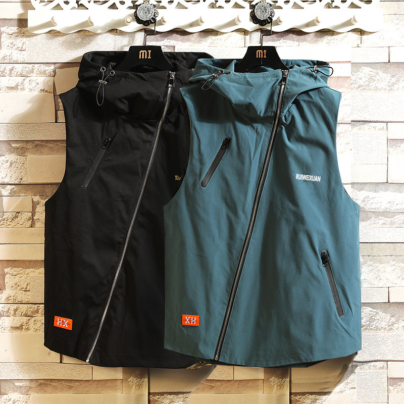 Foreign trade cross-border hooded vest for men autumn new style fat man plus size