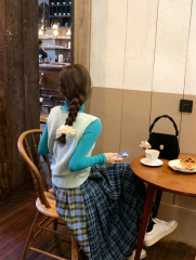 Mint Green Loose Round Neck Knitted Vest Vest Peacock Blue Pile Neck Knitted Sweater Top