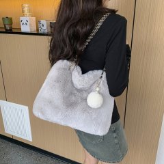 Autumn and winter plush velvet bag women's 2024 new class commuting large bag casual shoulder bag large capacity tote bag