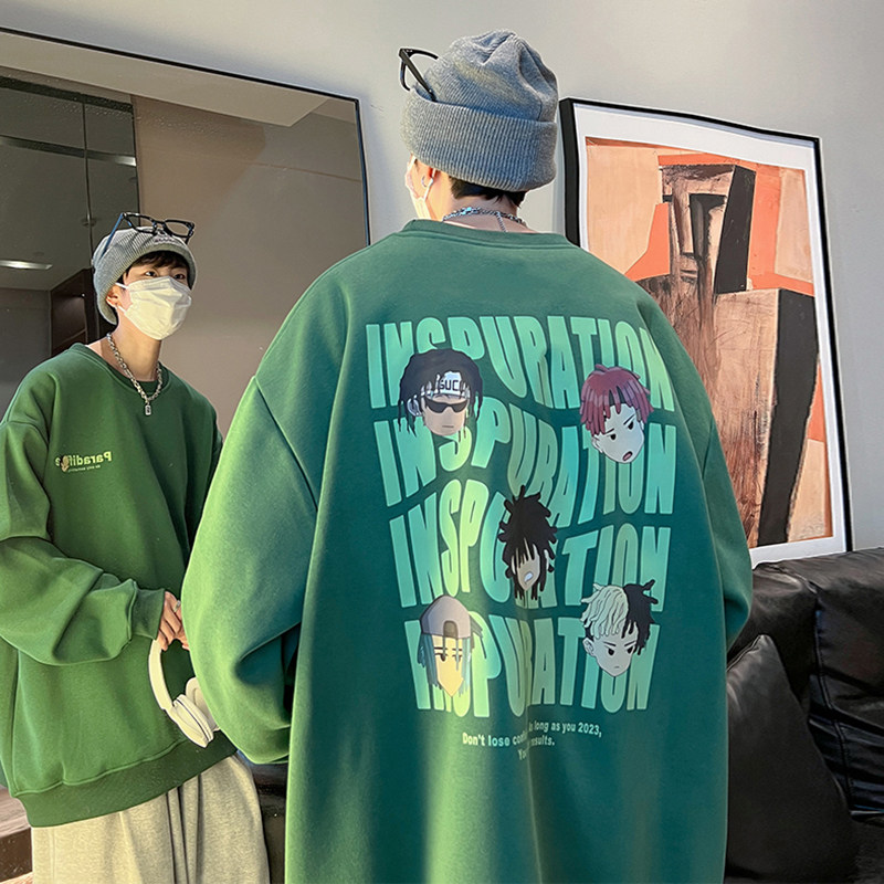 Live broadcast of 360g heavyweight American trendy brand printed sweatshirts simultaneously supplied with 100% Chinese cotton quality