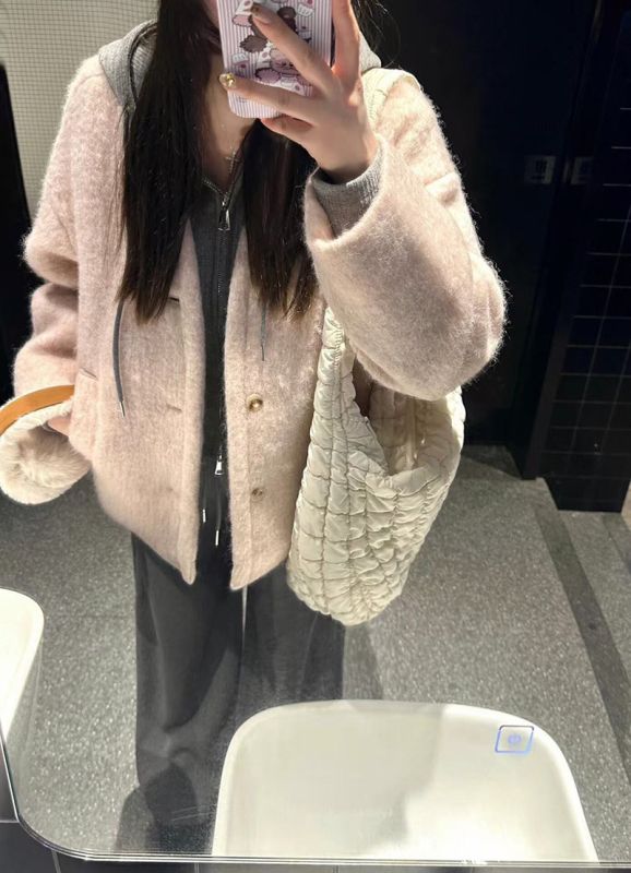 Korean high-end woolen pink woolen coat for women in autumn and winter with wool coat