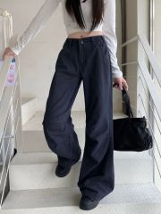 cleanfit denim overalls women's autumn new high street loose slimming straight wide leg pants