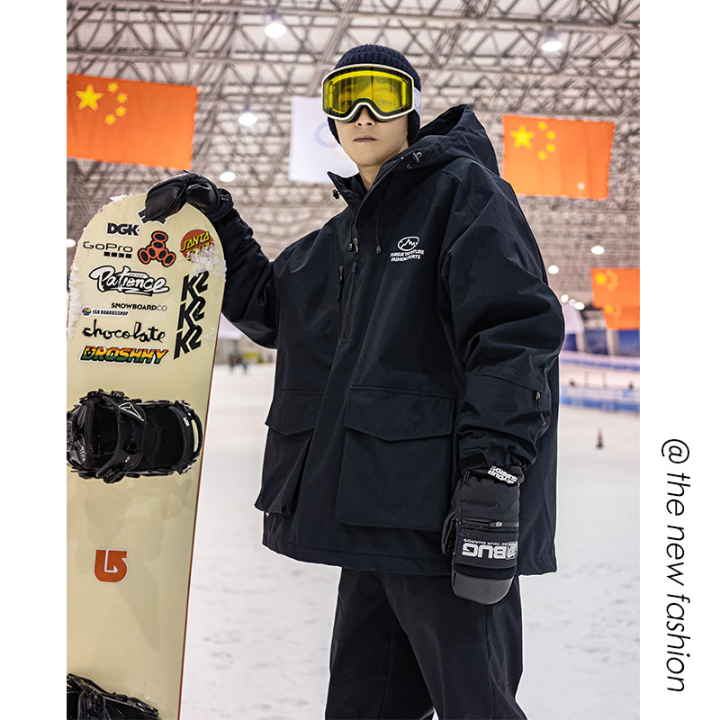 Winter single-board and double-board waterproof hooded ski jacket for men and women, warm and thickened cotton jacket