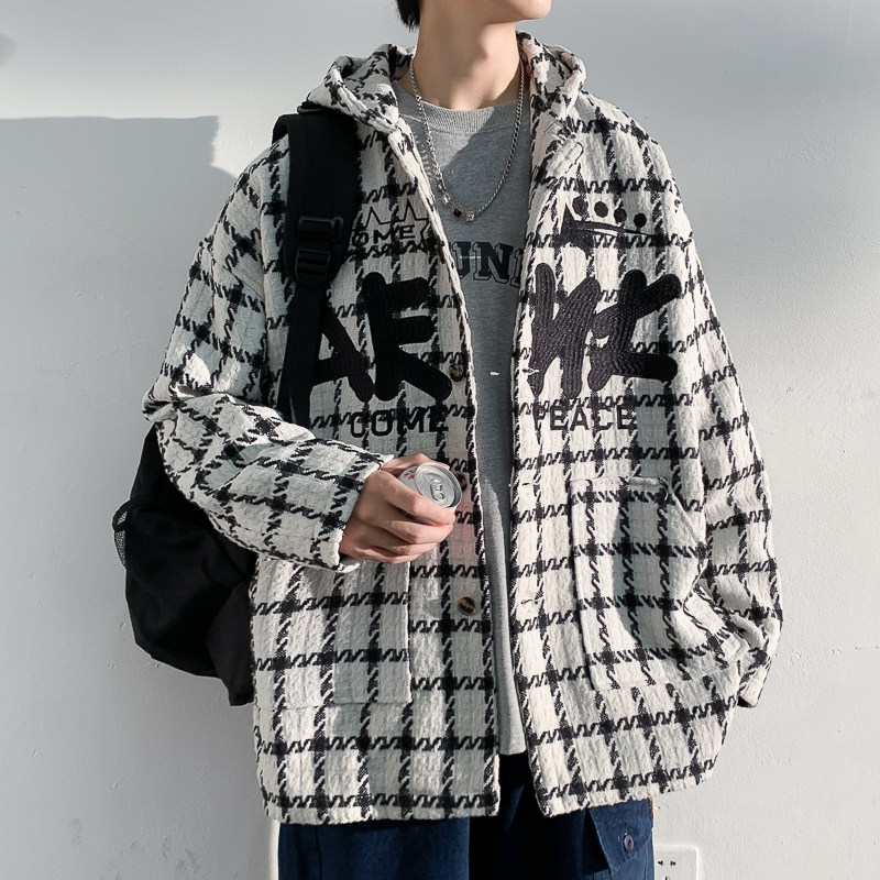 Autumn and winter fully embroidered thickened hooded tartan jacket