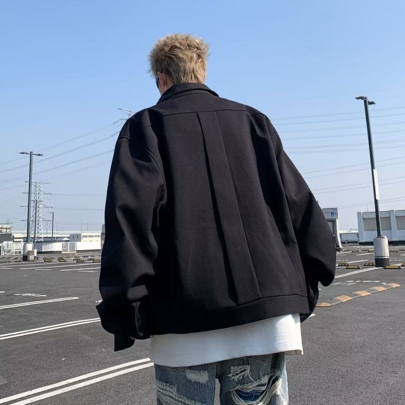 Spring new British suede shoulder pad jacket men's jacket American retro high street handsome