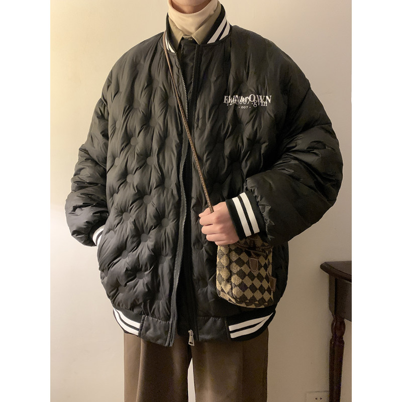 Hong Kong style customized fabric loose warm baseball collar down jacket for men