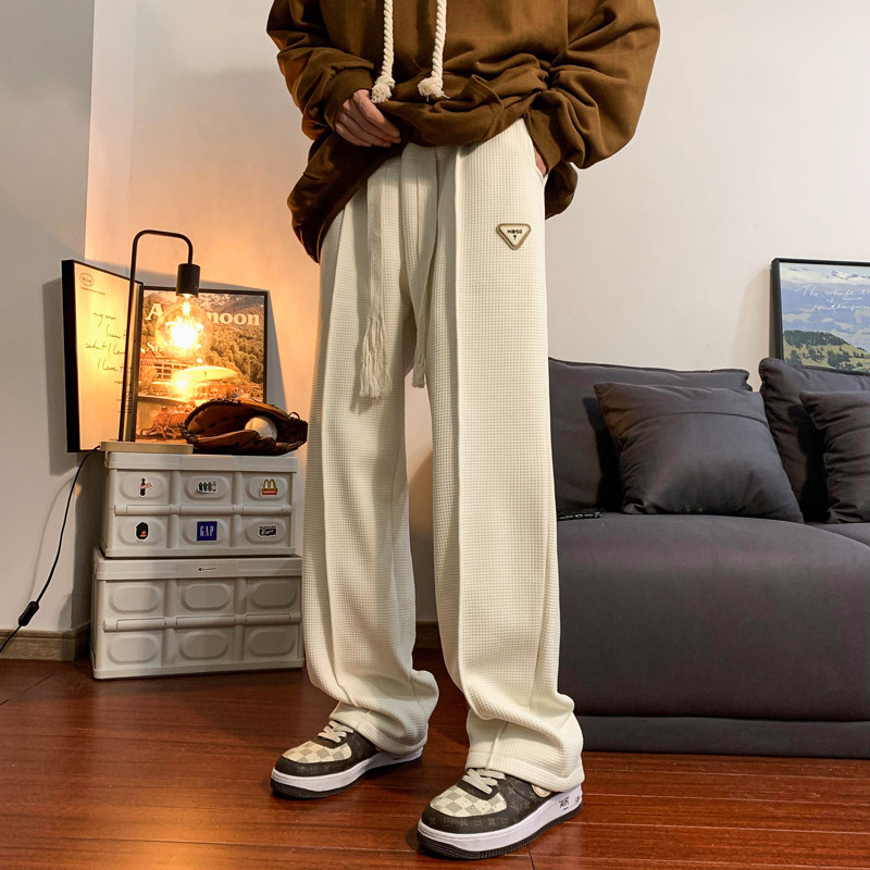 Winter velvet thickened casual pants waffle polar fleece straight pants