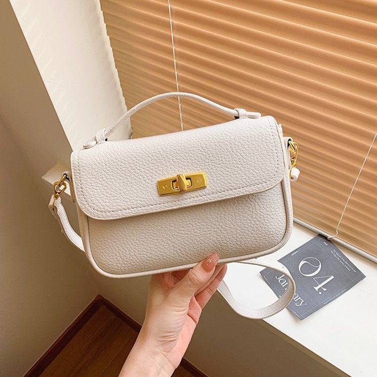 2024 fashionable one-shoulder crossbody bag, retro high-end solid color small square bag, new lychee pattern lady's handbag