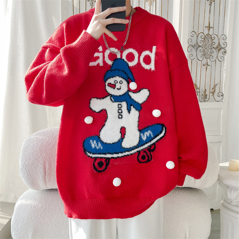 Unisex loose large size red knitted sweater jacket